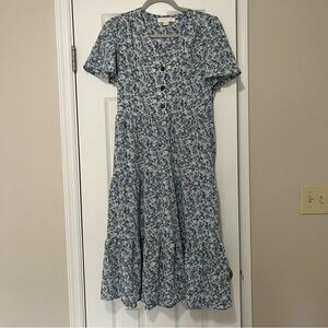 Monteau Floral Blue Midi Dress with Pockets